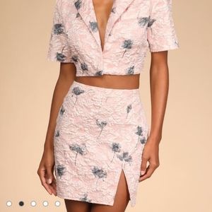 Lulu's Most Darling Blush Floral Jacquard Mini Skir